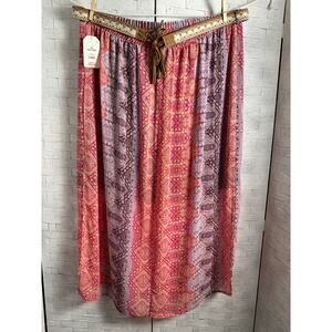 Faded glory maxi skirt purple pink sheer lined slips belt bohemian plus size￼